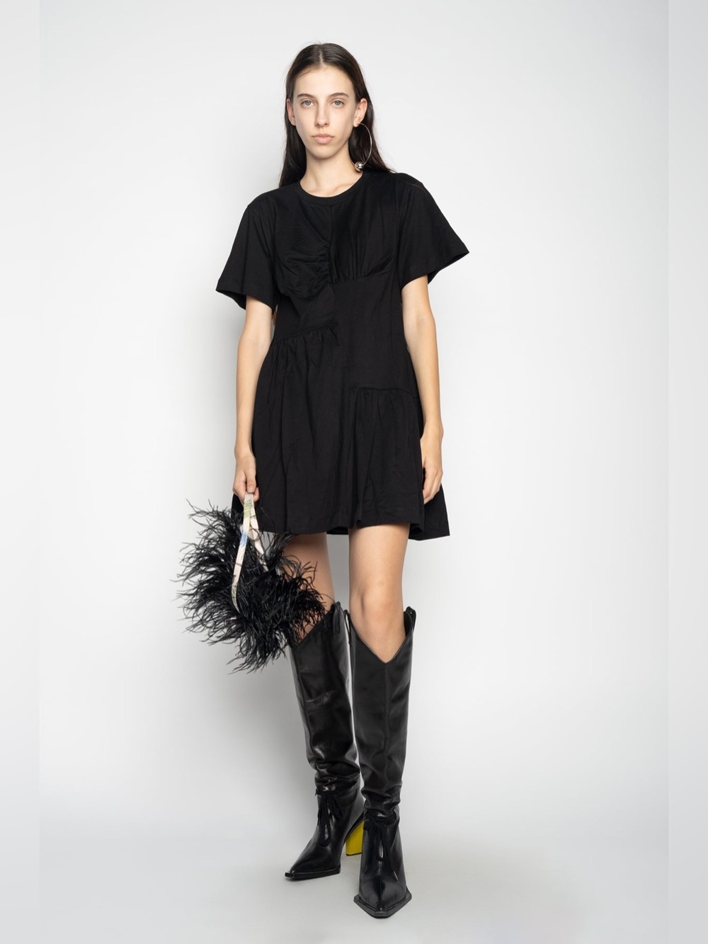 Marques’ Almeida Paneled Gathered Dress Black Mini Short Sleeve T-Shirt Casual